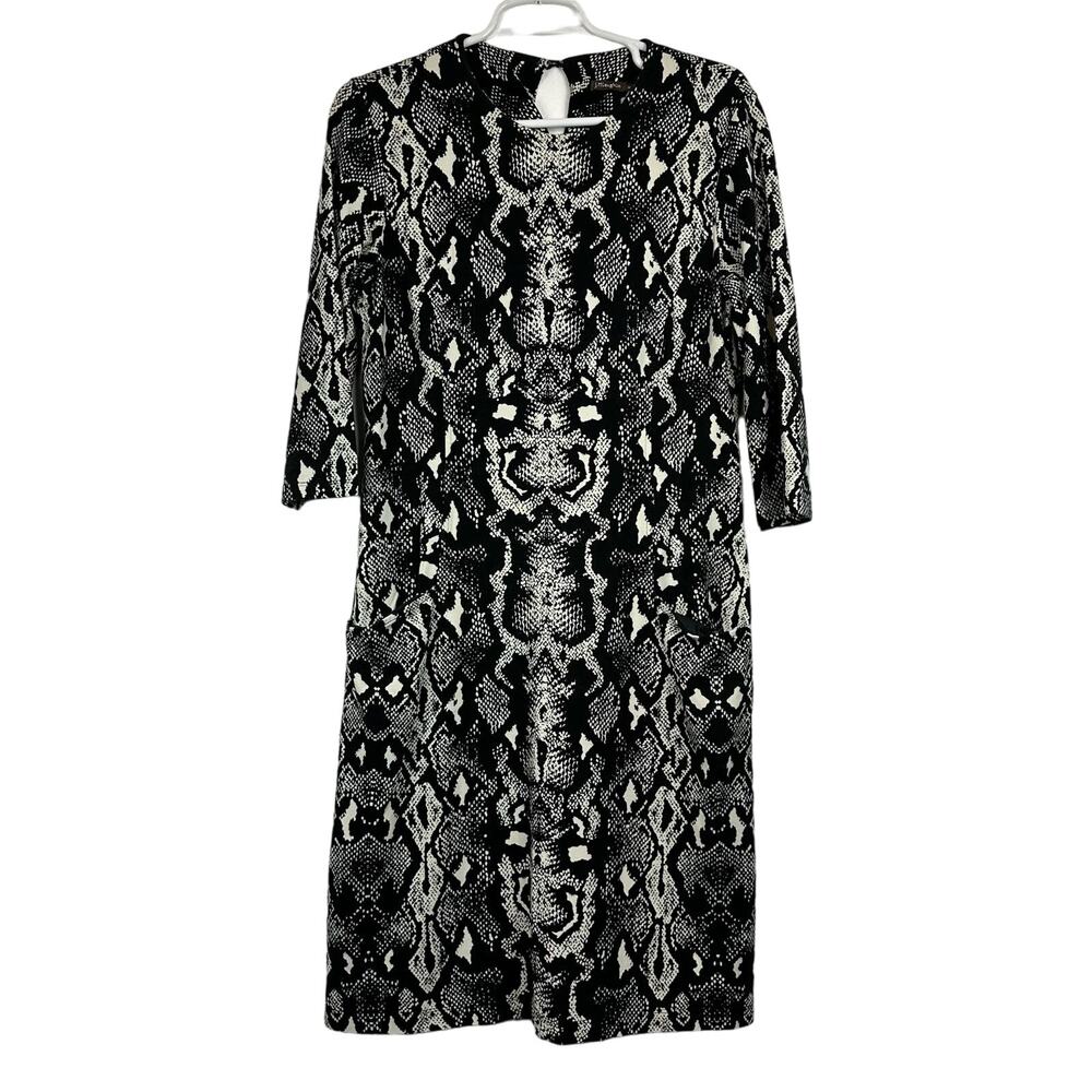 J. McLaughlin Black White Snake Skin Print Dress Catalina Cloth Med Artsy